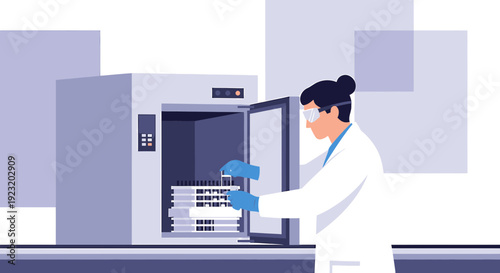 Scientist in Lab Coat Working with Incubator and Samples in Modern Laboratory