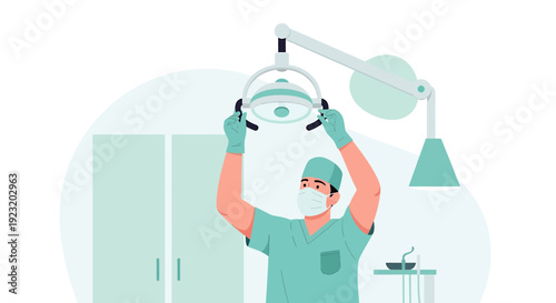 Surgeon Adjusting Surgical Lamp in Modern Clinic Operating Room