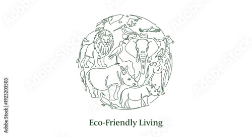 Eco friendly living concept with animals on globe illustration