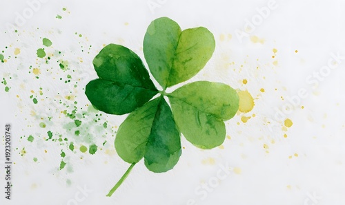 Watercolor painting of a three-leaf clover (shamrock)