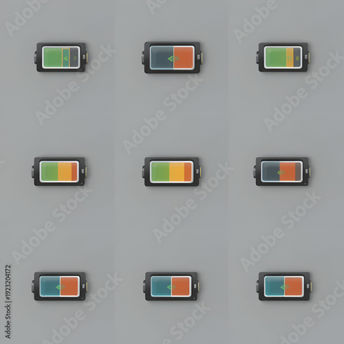 Minimalist battery level icons set with charging indicator for user interface design