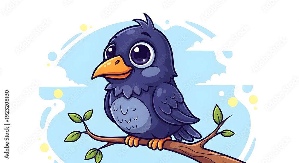Fototapeta premium Humorous illustration of a black bird with a quirky personality