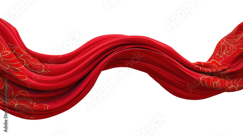 Red silk fabric wave inspired by Chinese celebration background isolated on a Transparent background, PNG file.
