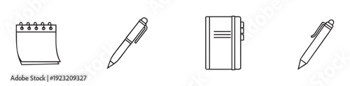 Essential stationery line icons for school and office organization, perfect for website graphics, educational materials, and business presentations