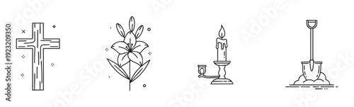 A collection of spiritual and somber symbols for funeral services and remembrance events, perfect for religious themes and commemorative iconography
