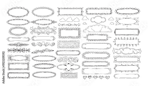 Hand drawn doodle style frames and borders collection perfect for adding a whimsical touch to invitations journals scrapbooks and creative projects