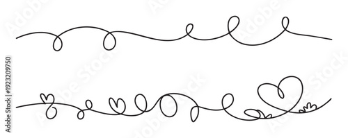 Minimalist hand drawn squiggly lines with heart shapes perfect for romantic themed content, creative web page dividers, or charming social media post decorations