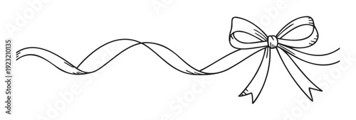 Decorative hand drawn ribbon tied into an elegant bow for celebratory occasions, festive greetings, gift wrapping, or as a graceful border accent.