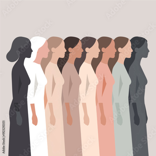 Diverse Women Profile Silhouette Standing in Line Unity and Empowerment Concept