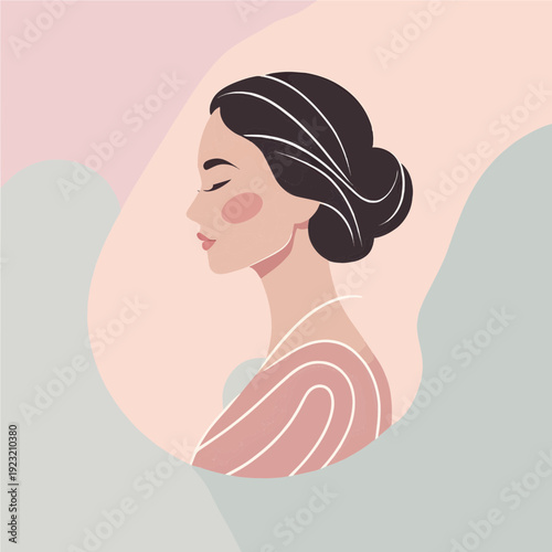 Sophisticated portrait of a woman profile with elegant bun hairstyle