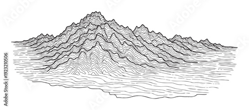 Stylized topographic mountain range visualization with varying line thickness creates a modern abstract landscape graphic suitable for geographic data representation or technology branding