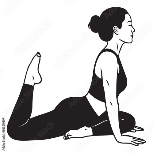 Serene woman practicing a focused stretching yoga pose on the floor showcasing flexibility and mindful movement for health and wellness applications
