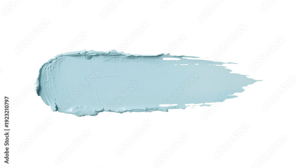 Fototapeta premium A serene horizontal swatch of pastel blue paint, artfully isolated on a pure white background, showcasing its smooth yet delicately textured creamy consistency for modern design applications