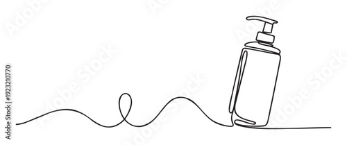 Minimalist continuous line drawing of a personal care product dispenser, ideal for healthcare advertisements, cosmetic packaging, or spa wellness promotions