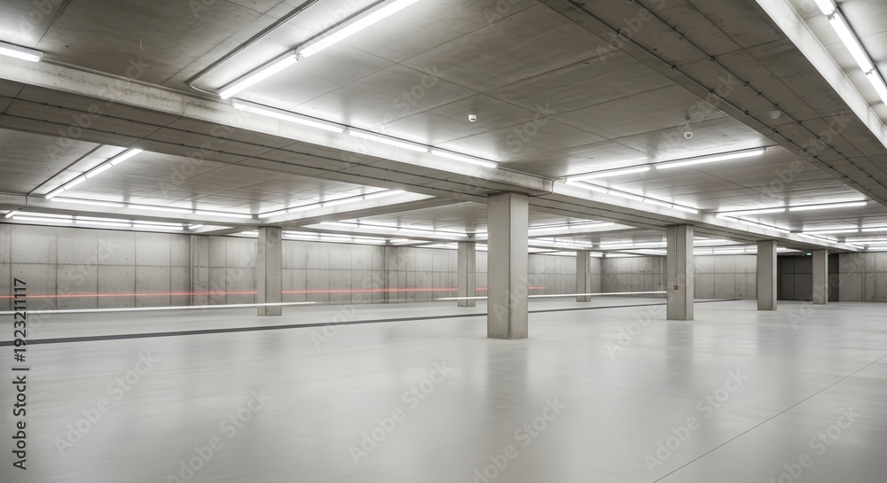 Obraz premium Empty industrial hall with fluorescent lighting