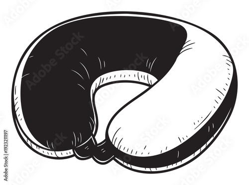 Bold graphic depiction of a comfortable travel neck pillow providing ergonomic support for peaceful relaxation during long journeys and restful moments