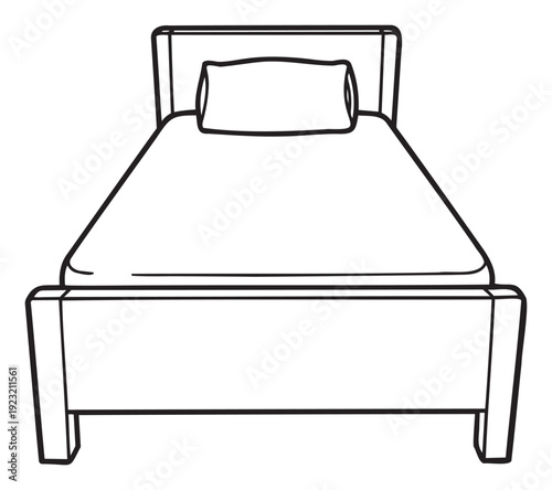 A simple minimalist line drawing of an empty bed with a soft pillow and a cozy mattress on a sturdy bed frame, perfect for home decor, bedroom design, or sleep related advertising campaigns.