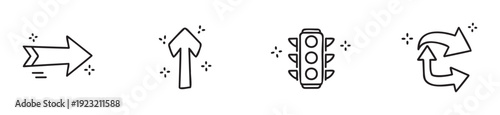Hand drawn arrow and traffic light symbols for digital user interface design, web development, infographic communication, and mobile application visual elements