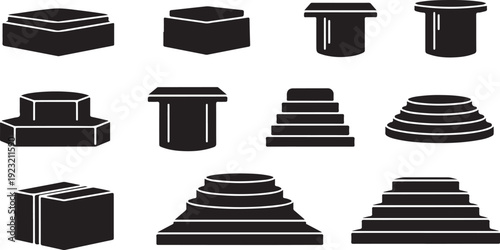 Collection of various black podiums and stages icons