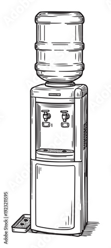 Classic water cooler dispenser with a large refillable bottle providing refreshing cold water, suitable for office environments, commercial spaces, and healthfocused graphics
