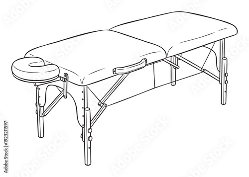 Professional portable massage table with adjustable legs and face cradle ready for therapeutic bodywork and relaxation sessions in a spa or wellness center
