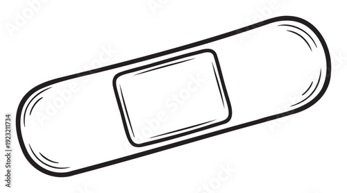 A simple line drawing of a medical bandage, perfect for illustrating first aid instructions, health concepts, or wound care product information in digital media and print publications