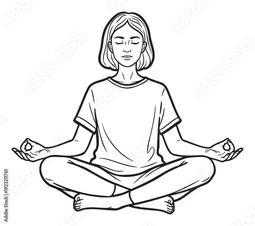 Serene woman practices deep meditation in a peaceful lotus pose, cultivating mindfulness and inner peace, perfect for wellness and spiritual lifestyle content.