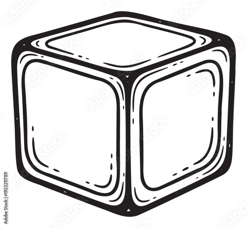 A simple black outline cube graphic with rounded edges and a sketchy texture, perfect for educational materials, game development assets, or minimalist ui icon designs