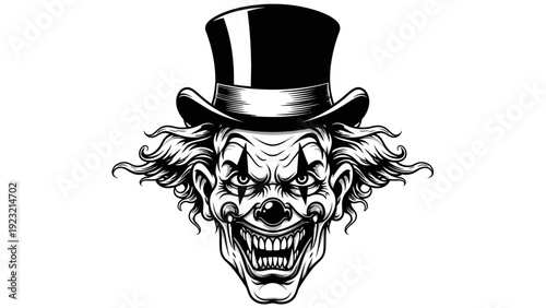 Scary Clown Face with Top Hat, Evil Grin, Horror, Halloween