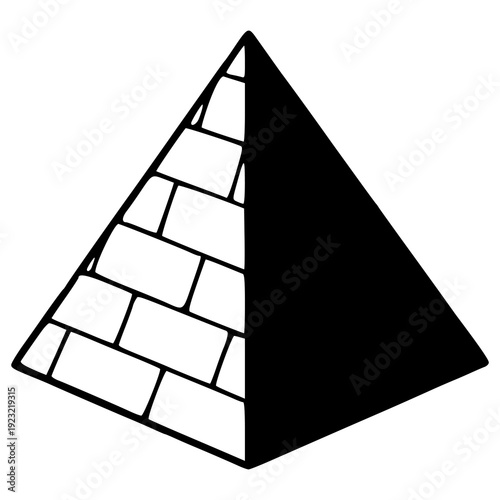 stylized 3d pyramid icon with brick wall detail and shadow