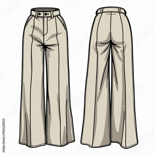 Stylish high-waisted beige wide-leg trousers for women featuring a tailored silhouette and elegant front pleats perfect for office wear or chic casual outfits.

