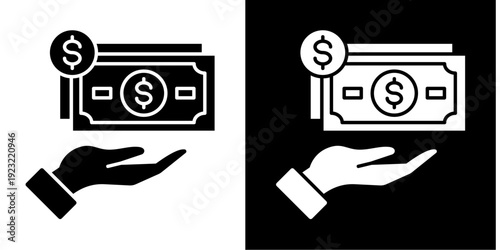 Salary Icon Set White Glyph Style Collection
