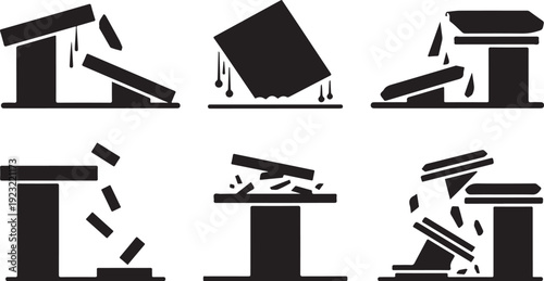 Black and white illustrations of objects falling down