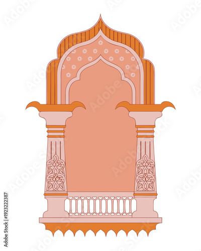 Traditional Indian Archway With Intricate Details, Vector Illustration of a Decorative Architectural Element