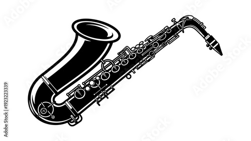 Black and White Saxophone Illustration: Classic Musical Instrument Icon