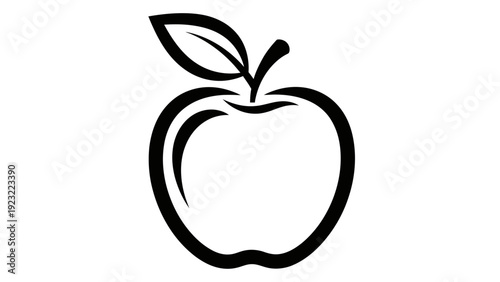 Simple Black and White Apple Icon with Leaf and Stem