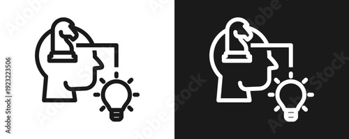 Critical Thinking Icon Set Outline In White And Black Background