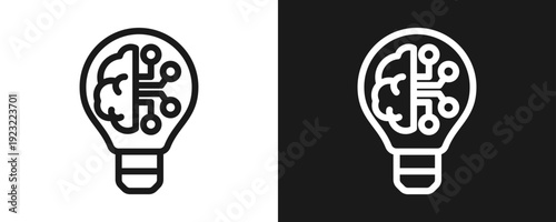 Machine Learning Icon Set Outline In White And Black Background