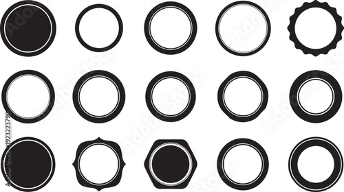 Collection of various black and white circular frame designs