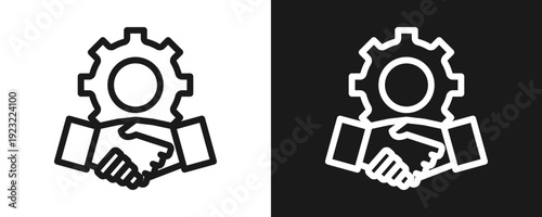 Partnership Icon Set Outline In White And Black Background