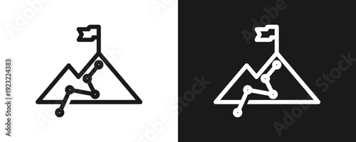Mission Icon Set Outline In White And Black Background