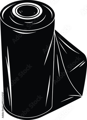 Black silhouette of garbage bag roll isometric view on checkered background