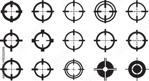 Collection of various crosshair and target icons on white