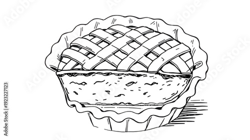 Monochromatic delight: A hand-drawn pie with lattice crust detail invites visual appetite
