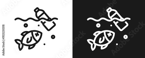 Ocean Pollution Icon Set Outline In White And Black Background