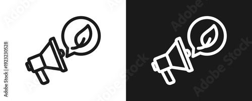 Eco Campaign Icon Set Outline In White And Black Background