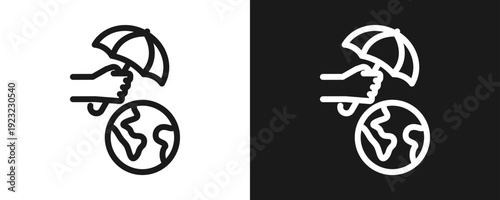 Planet Protection Icon Set Outline In White And Black Background