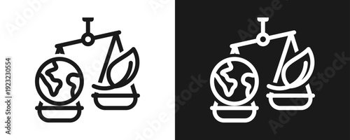 Climate Justice Icon Set Outline In White And Black Background
