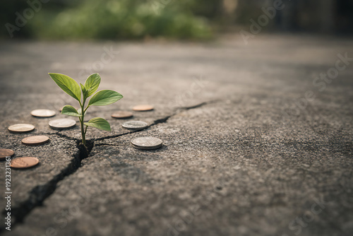 Resilience and growth: A tenacious sprout pushing through concrete