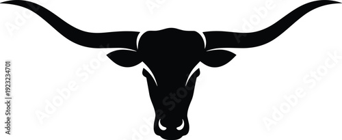 Quadro em tela Stylized black silhouette vector illustration of longhorn steer head with wide c